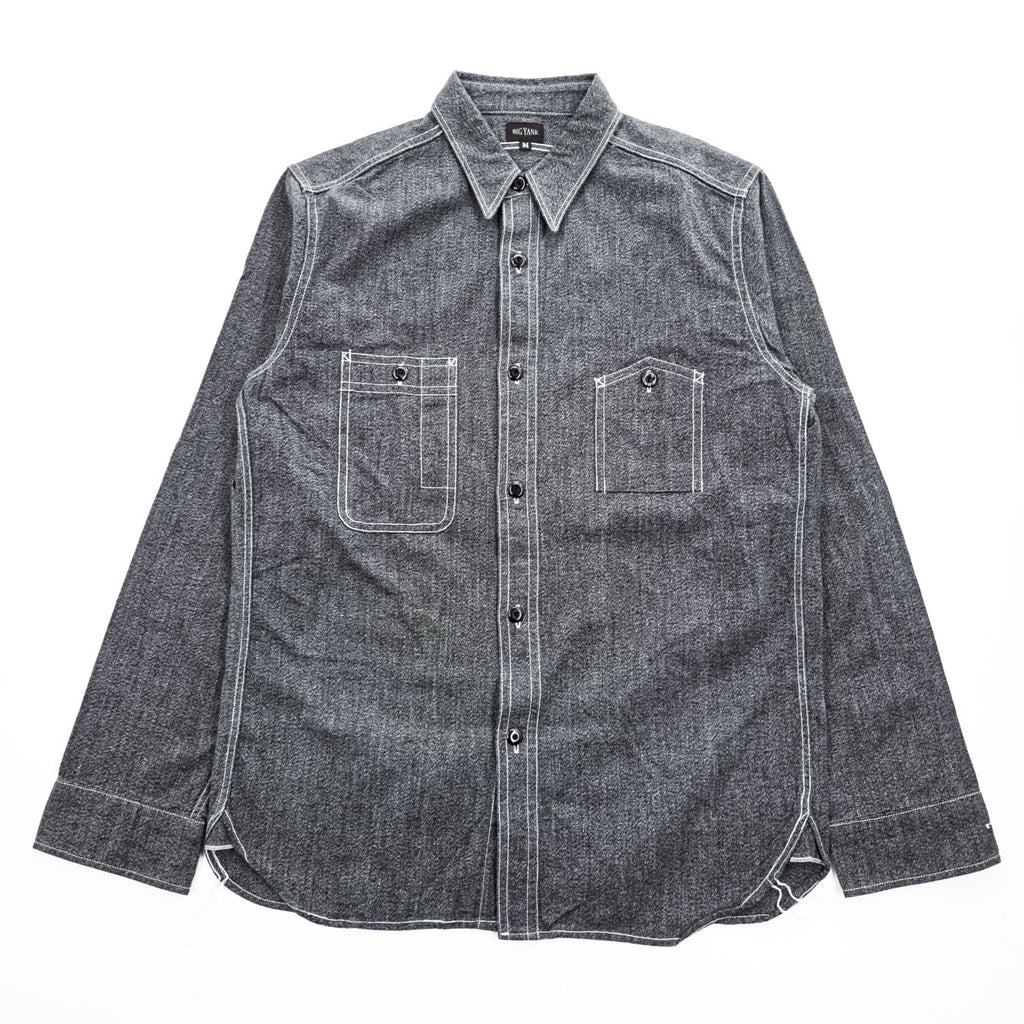 BIG YANK 日本製 ブラックシャンブレー 長袖 ワークシャツ M グレー ガチャポケ 復刻 レプリカ BY-011S/S-007
