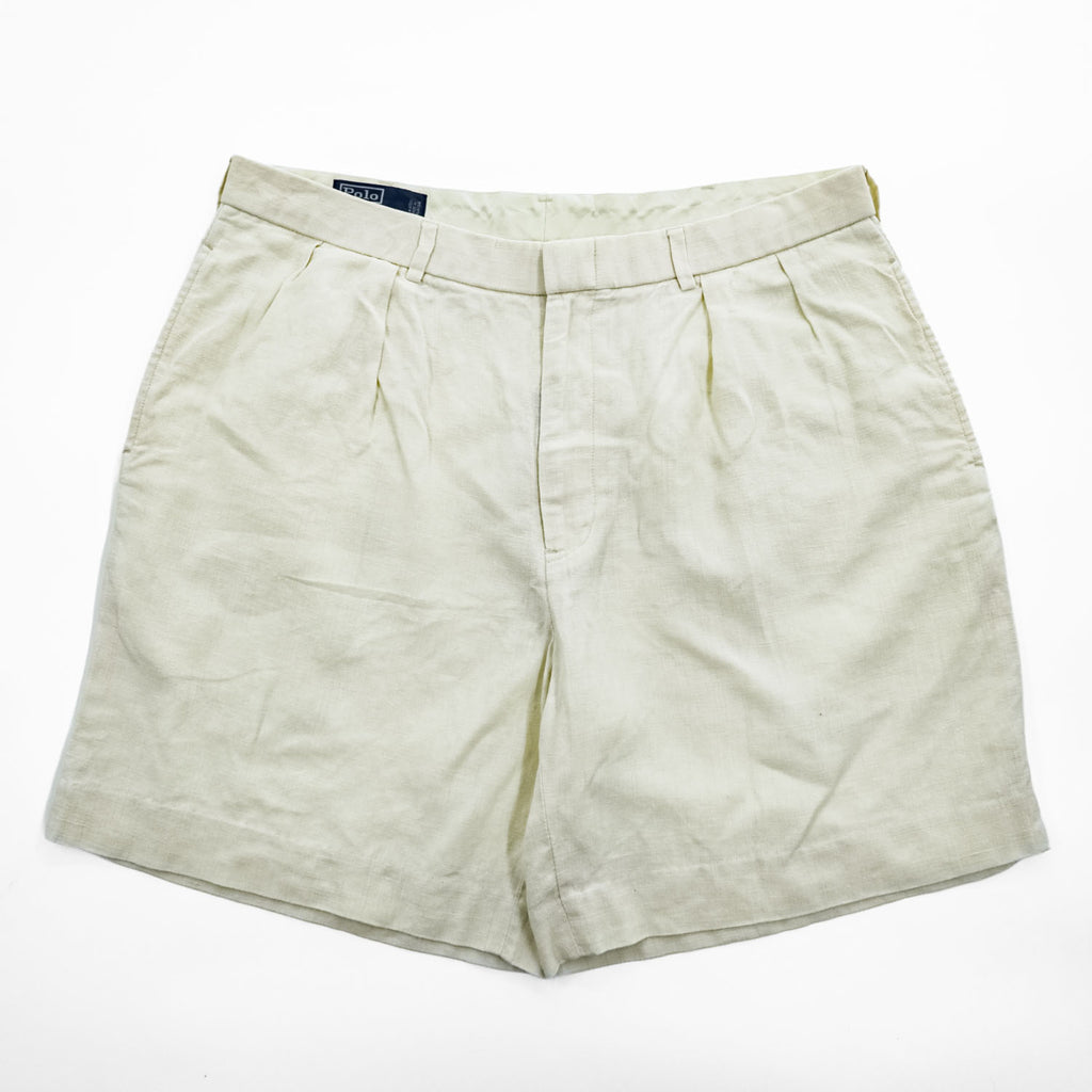 Polo by Ralph Lauren 90年代 100%リネン プリーツショーツ 2タック ショートパンツ 36 フィリピン製