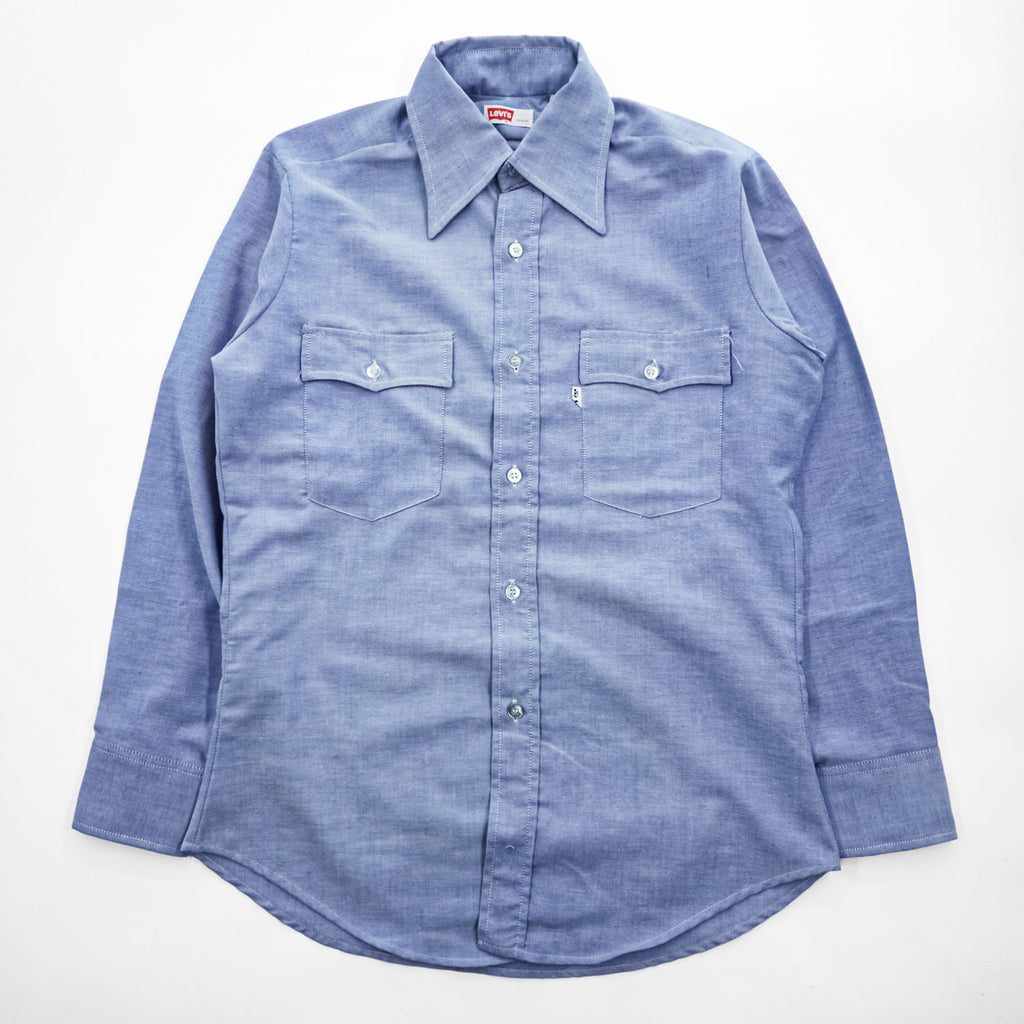 Levi's 80年代 USA製 ヴィンテージ 長袖シャツ M ブルー 白タブ フラップ ダブルポケット 60665-0813