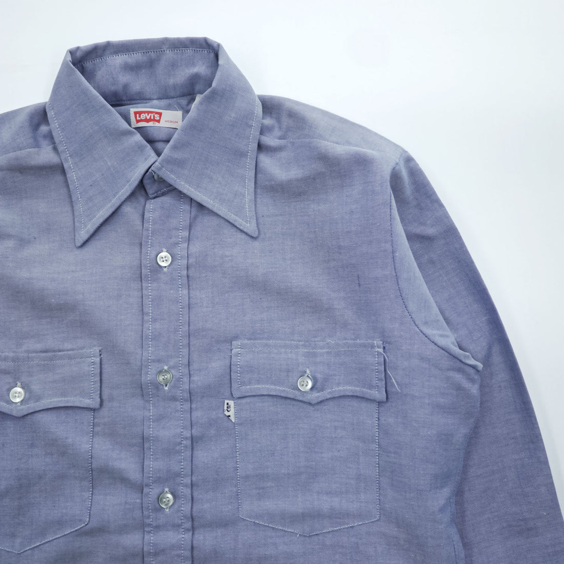 Levi's 80年代 USA製 ヴィンテージ 長袖シャツ M ブルー 白タブ フラップ ダブルポケット 60665-0813