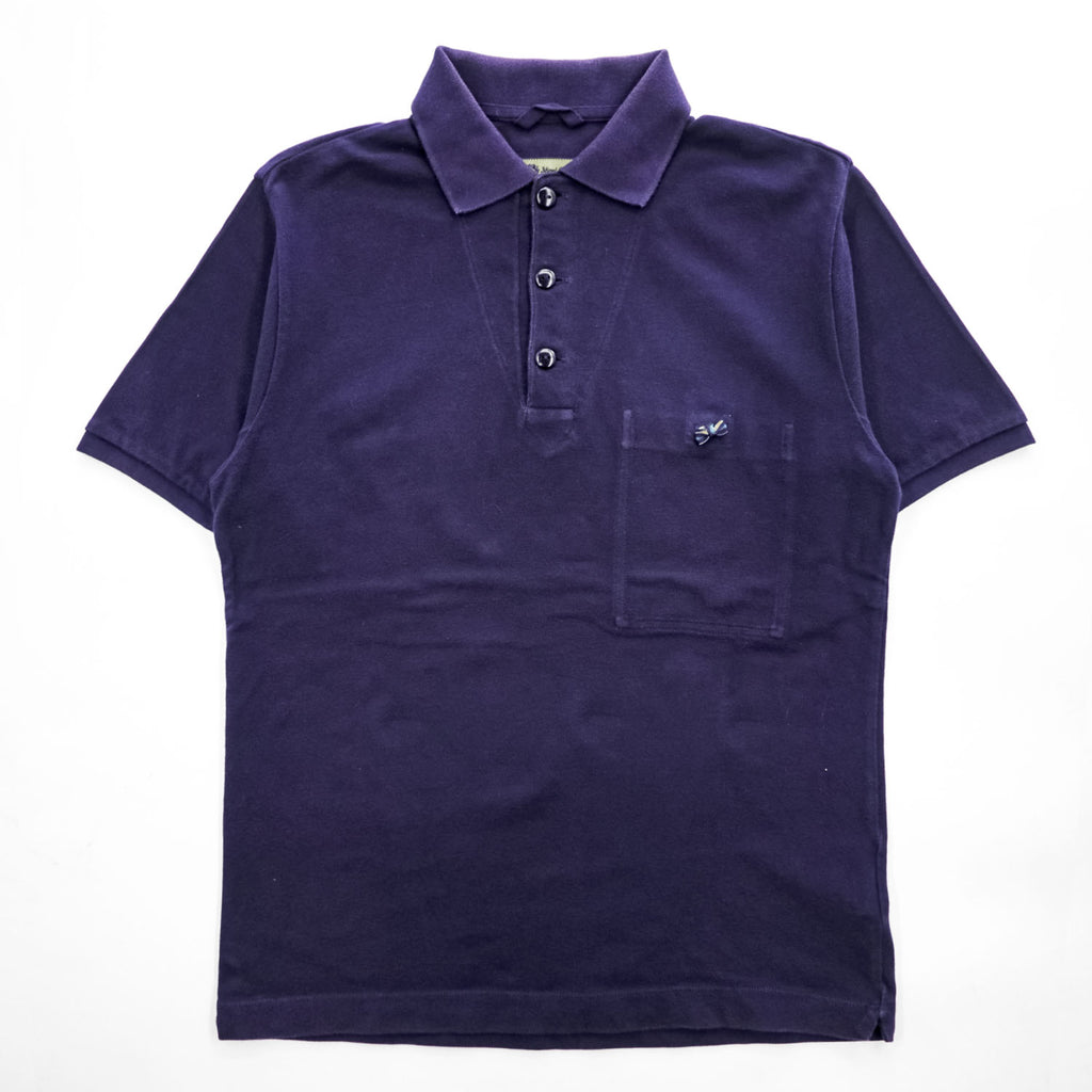 Nigel Cabourn 日本製 ポロシャツ M ネイビー 鹿の子 リボン付き 胸ポケット 8030021611
