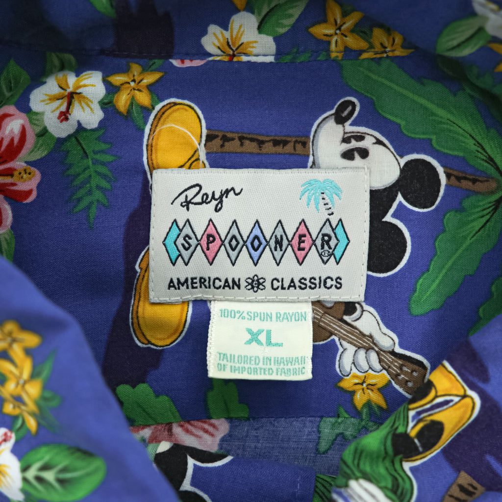 reyn spooner 90年代 ハワイ USA製 ヴィンテージ アロハシャツ 半袖シャツ XL ブルー 総柄 AMERICAN CLASSICS ミッキー&ミニー