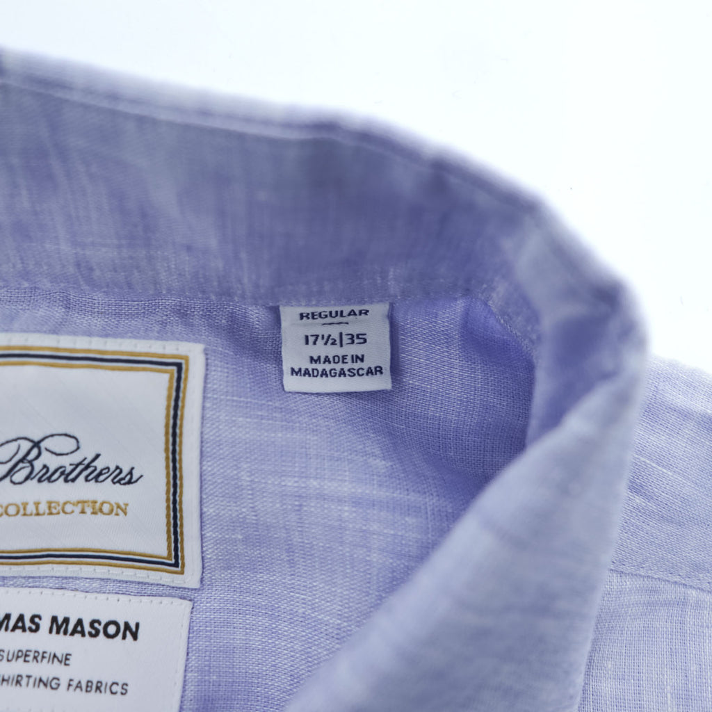 Brooks Brothers リネン100% 長袖シャツ XL ブルー LUXURY SHIRT 麻 THOMAS MASON