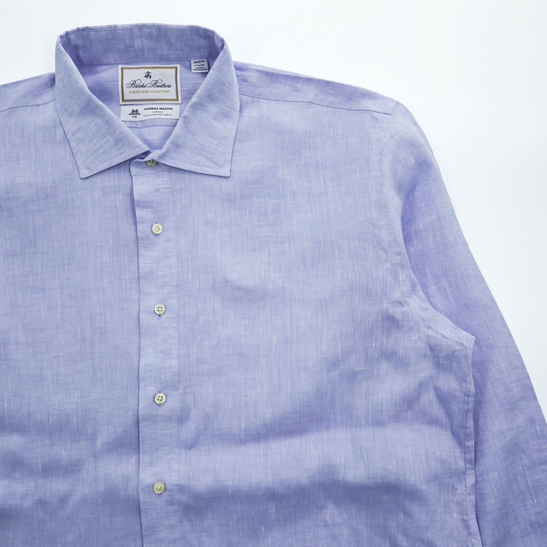 Brooks Brothers リネン100% 長袖シャツ XL ブルー LUXURY SHIRT 麻 THOMAS MASON