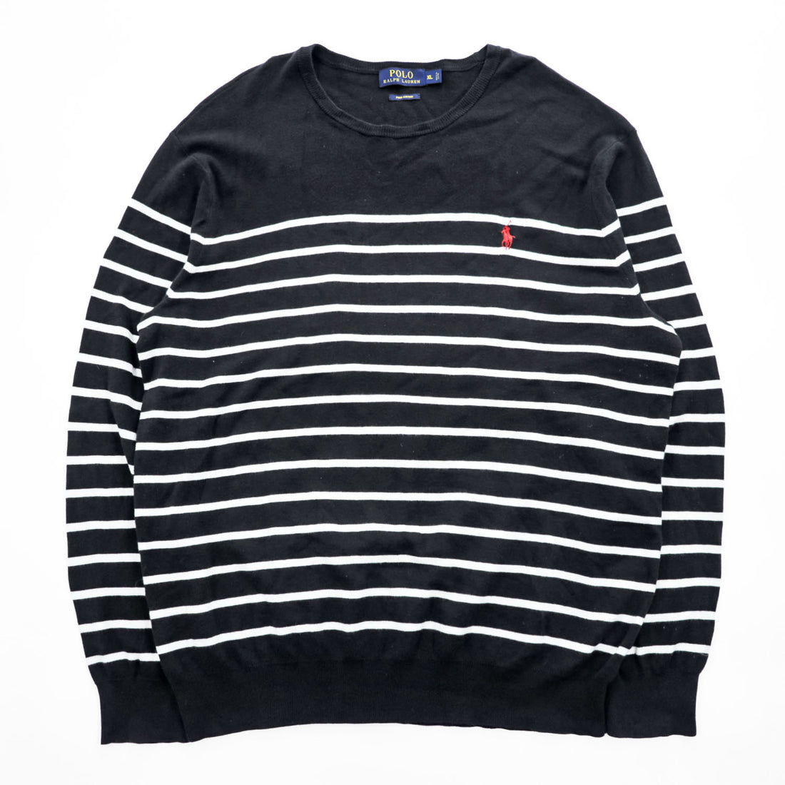 Polo Ralph Lauren Pima Cotton Striped Crewneck Knit Sweater Men's XL Black White
