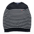 Polo Ralph Lauren Pima Cotton Striped Crewneck Knit Sweater Men's XL Black White