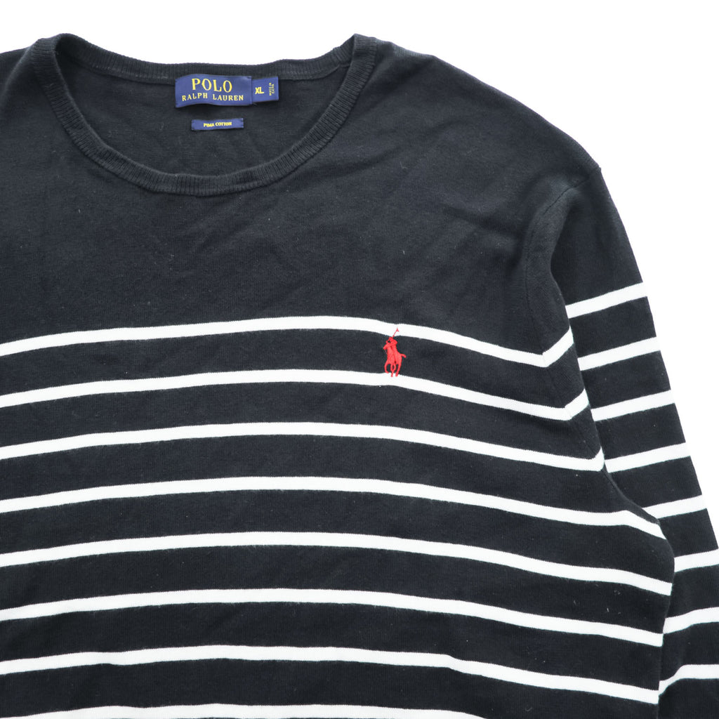 Polo Ralph Lauren Pima Cotton Striped Crewneck Knit Sweater Men's XL Black White
