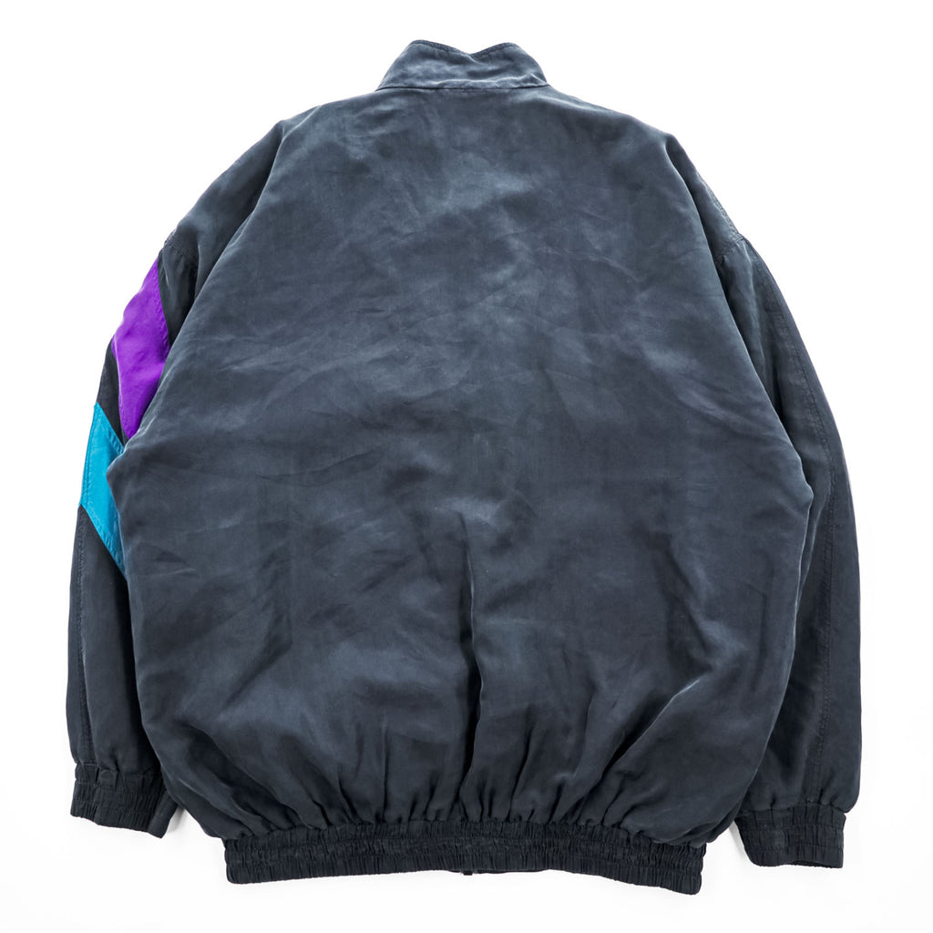 ROBERT STOCK 90年代 ヴィンテージ シルク ジップアップジャケット カラーブロック ジャージ XL ブラック