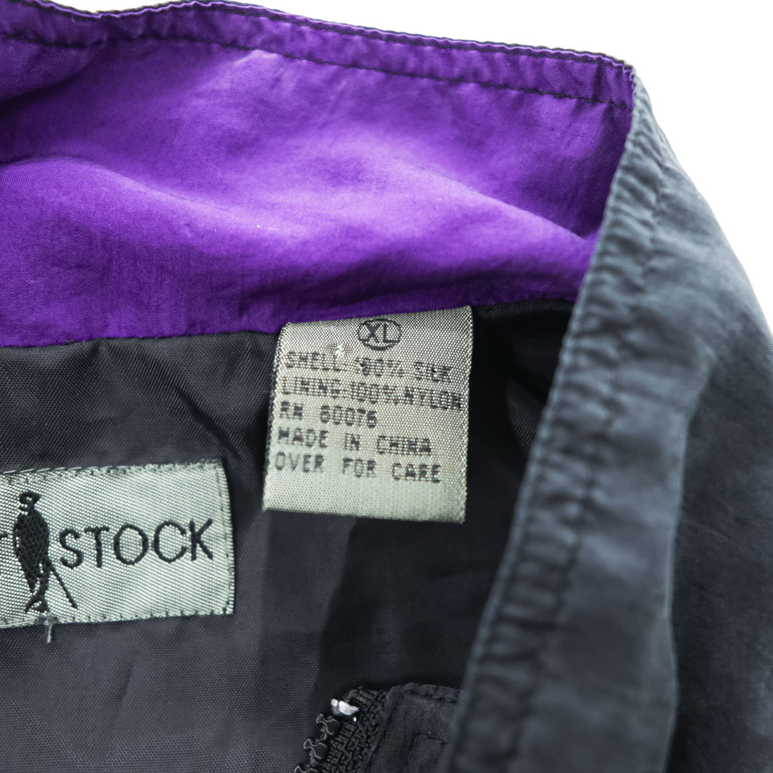 ROBERT STOCK 90年代 ヴィンテージ シルク ジップアップジャケット カラーブロック ジャージ XL ブラック