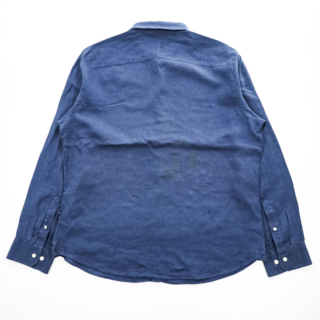 NAUTICA リネン100% 長袖シャツ XL ネイビー 麻 ワンポイントロゴ