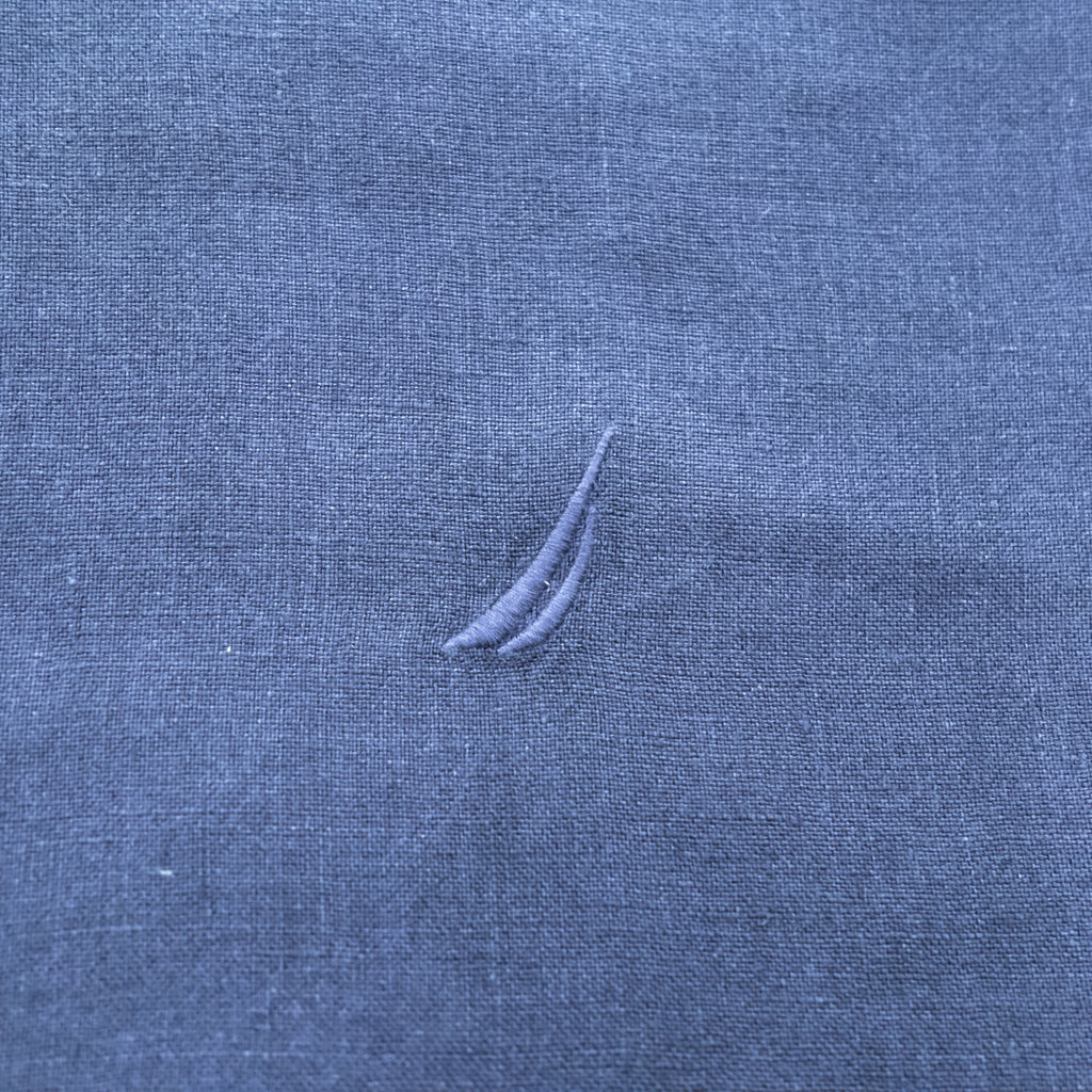 NAUTICA リネン100% 長袖シャツ XL ネイビー 麻 ワンポイントロゴ