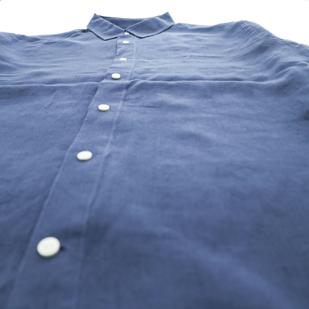 NAUTICA リネン100% 長袖シャツ XL ネイビー 麻 ワンポイントロゴ