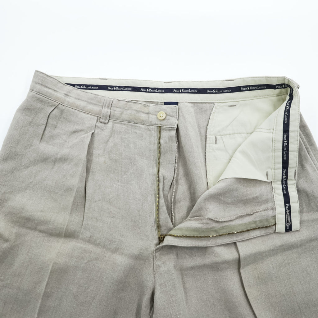 Polo Ralph Lauren 90年代 プリーツショーツ ショートパンツ L ベージュ 麻 2タック