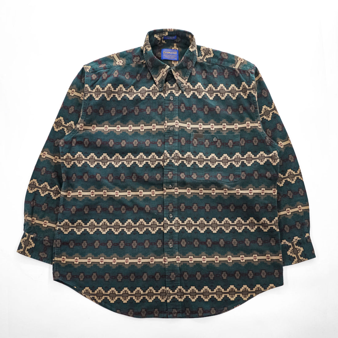 PENDLETON 100% Cotton Southwestern Print Button-Down Long Sleeve Shirt Size L Green