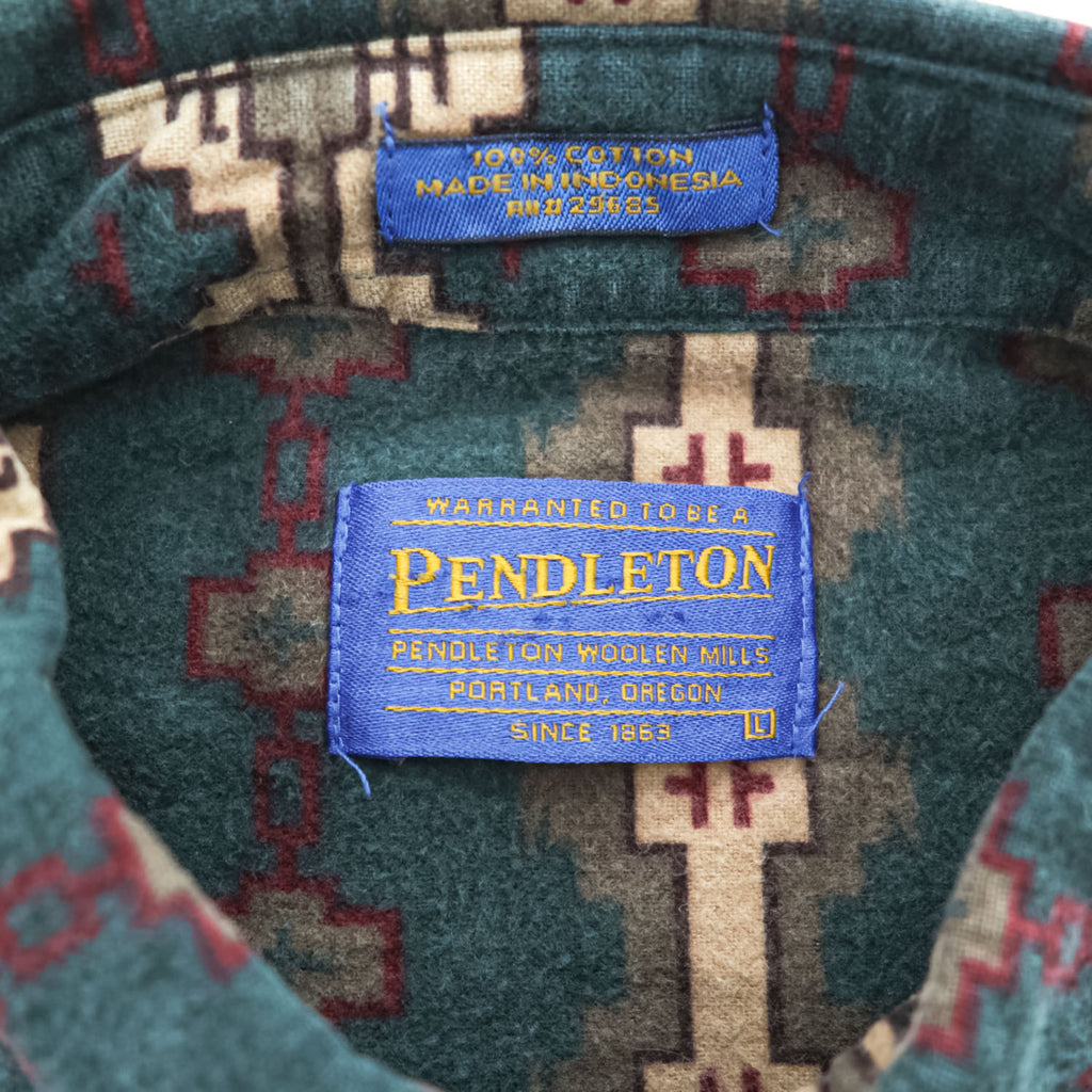 PENDLETON 100% Cotton Southwestern Print Button-Down Long Sleeve Shirt Size L Green