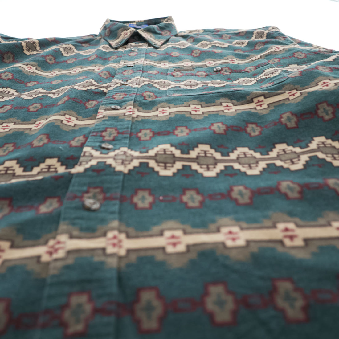 PENDLETON 100% Cotton Southwestern Print Button-Down Long Sleeve Shirt Size L Green