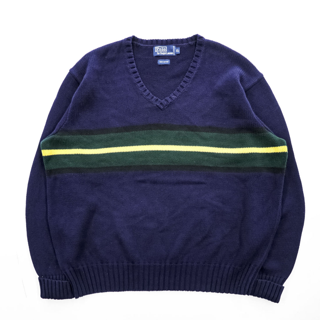 Polo Ralph Lauren 90年代 Vネック ニット セーター XL ネイビー ローゲージ 100％コットン