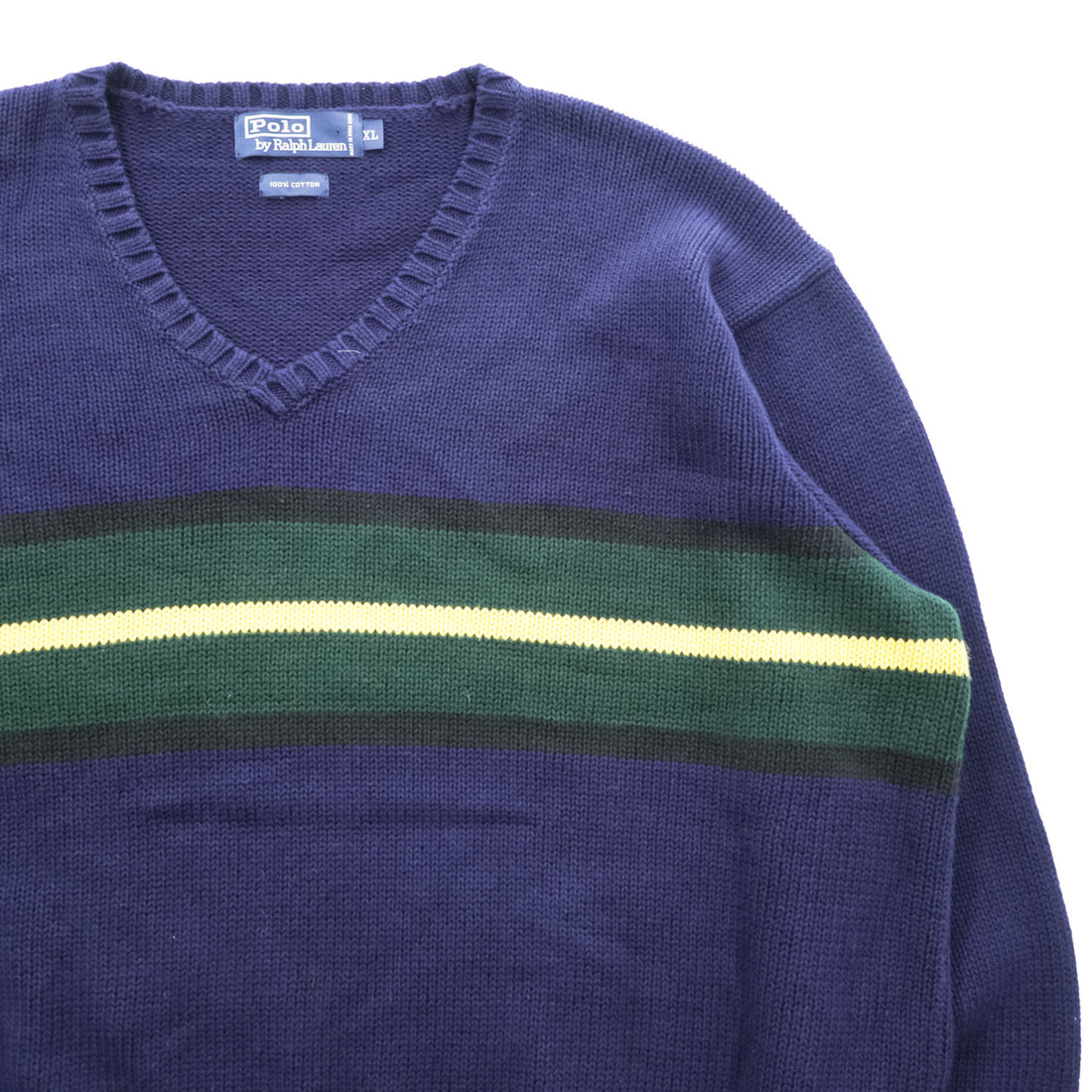 Polo Ralph Lauren 90年代 Vネック ニット セーター XL ネイビー ローゲージ 100％コットン
