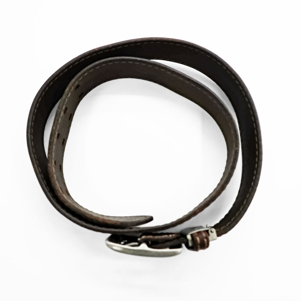 Levi's イタリア製 レザーベルト ブラウン RED TAB メタル スクエアバックル ステッチ ダブルピン