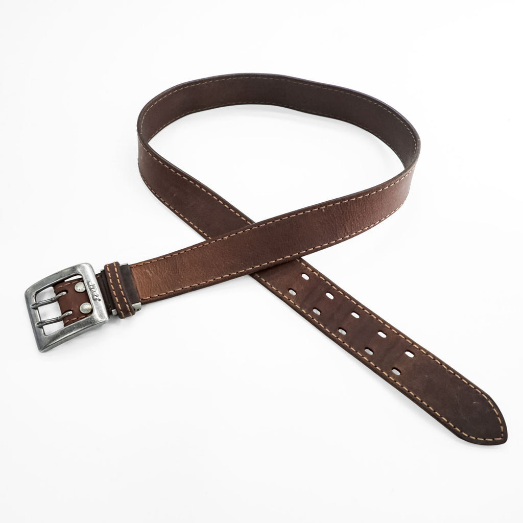 Levi's イタリア製 レザーベルト ブラウン RED TAB メタル スクエアバックル ステッチ ダブルピン
