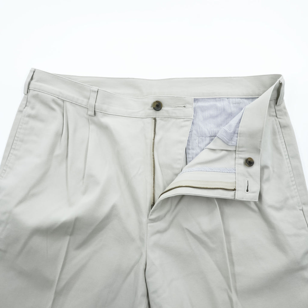 Brooks Brothers チノパンツ コットン 2タック スラックス L ベージュ ワイド プリーツ ダブルカフス