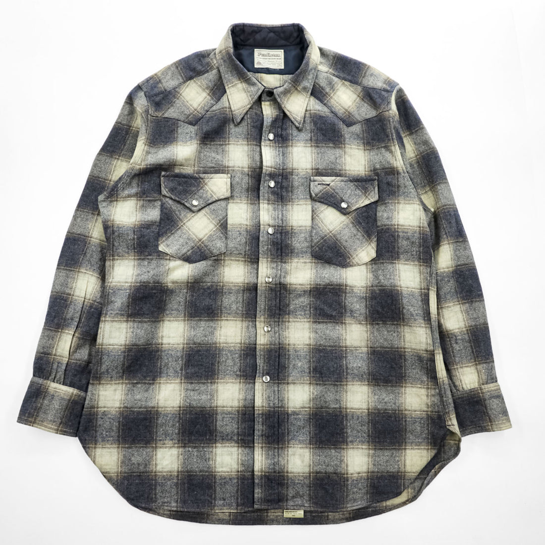 PENDLETON 白タグ 70年代 ヴィンテージ 長袖 オンブレチェック ウエスタンシャツ XL スナップボタン 100%バージンウール
