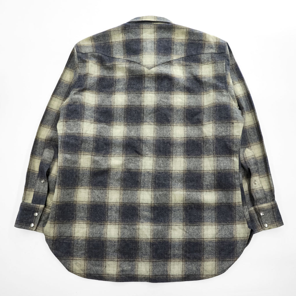 PENDLETON 白タグ 70年代 ヴィンテージ 長袖 オンブレチェック ウエスタンシャツ XL スナップボタン 100%バージンウール