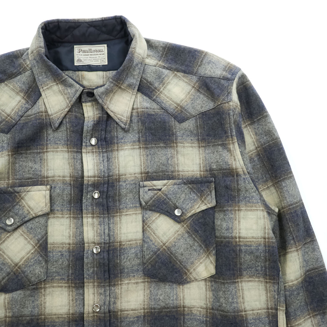 PENDLETON 白タグ 70年代 ヴィンテージ 長袖 オンブレチェック ウエスタンシャツ XL スナップボタン 100%バージンウール