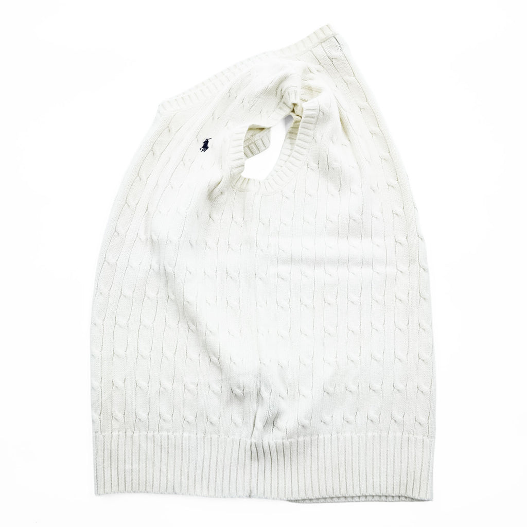 Polo Ralph Lauren 90年代 Vネック コットン ケーブルニットベスト XL ホワイト ポニー 刺繍