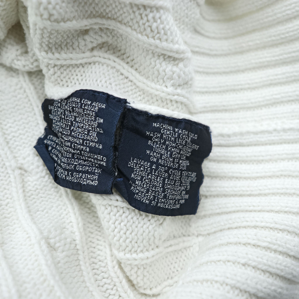 Polo Ralph Lauren 90年代 Vネック コットン ケーブルニットベスト XL ホワイト ポニー 刺繍