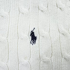 Polo Ralph Lauren 90年代 Vネック コットン ケーブルニットベスト XL ホワイト ポニー 刺繍