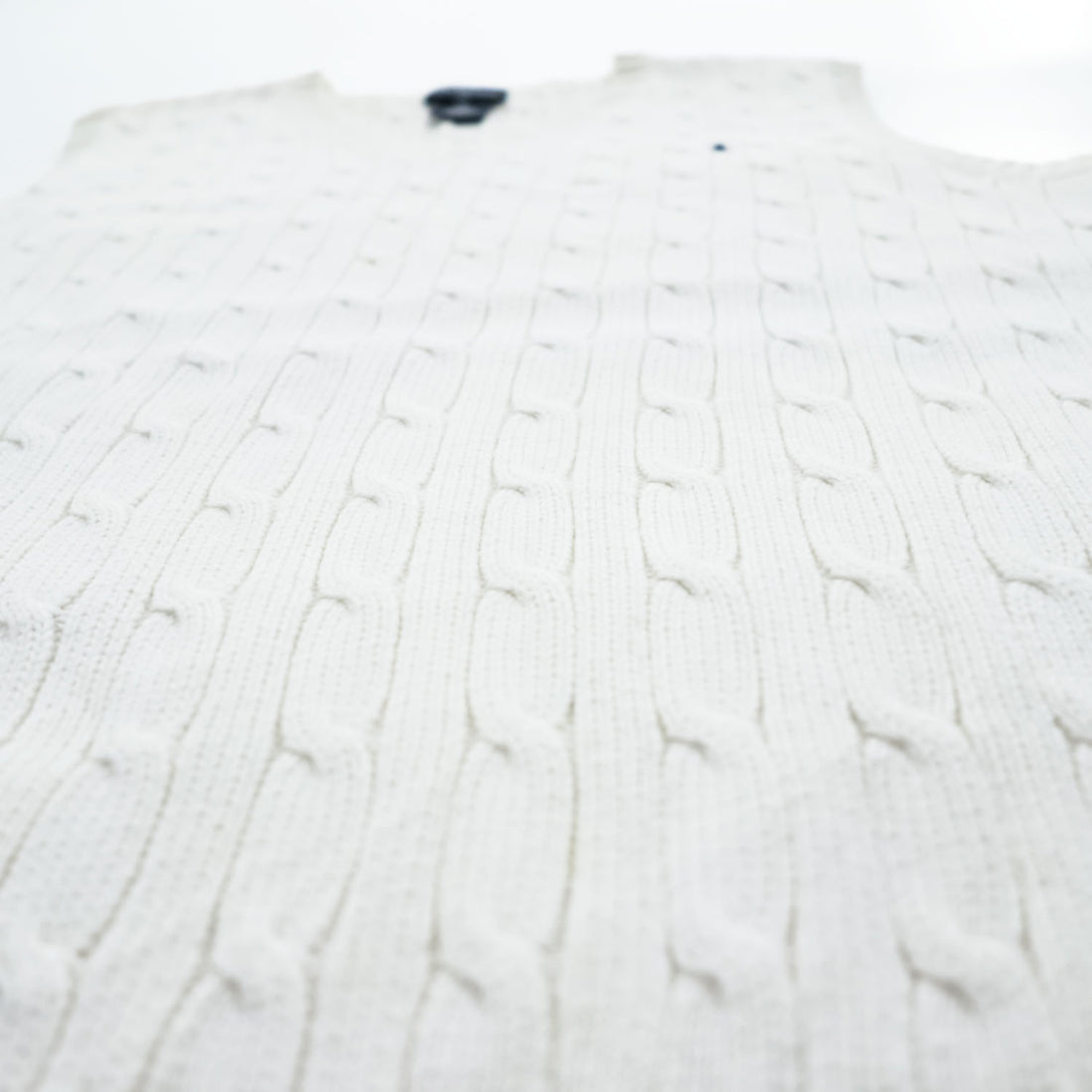 Polo Ralph Lauren 90年代 Vネック コットン ケーブルニットベスト XL ホワイト ポニー 刺繍