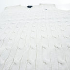 Polo Ralph Lauren 90年代 Vネック コットン ケーブルニットベスト XL ホワイト ポニー 刺繍
