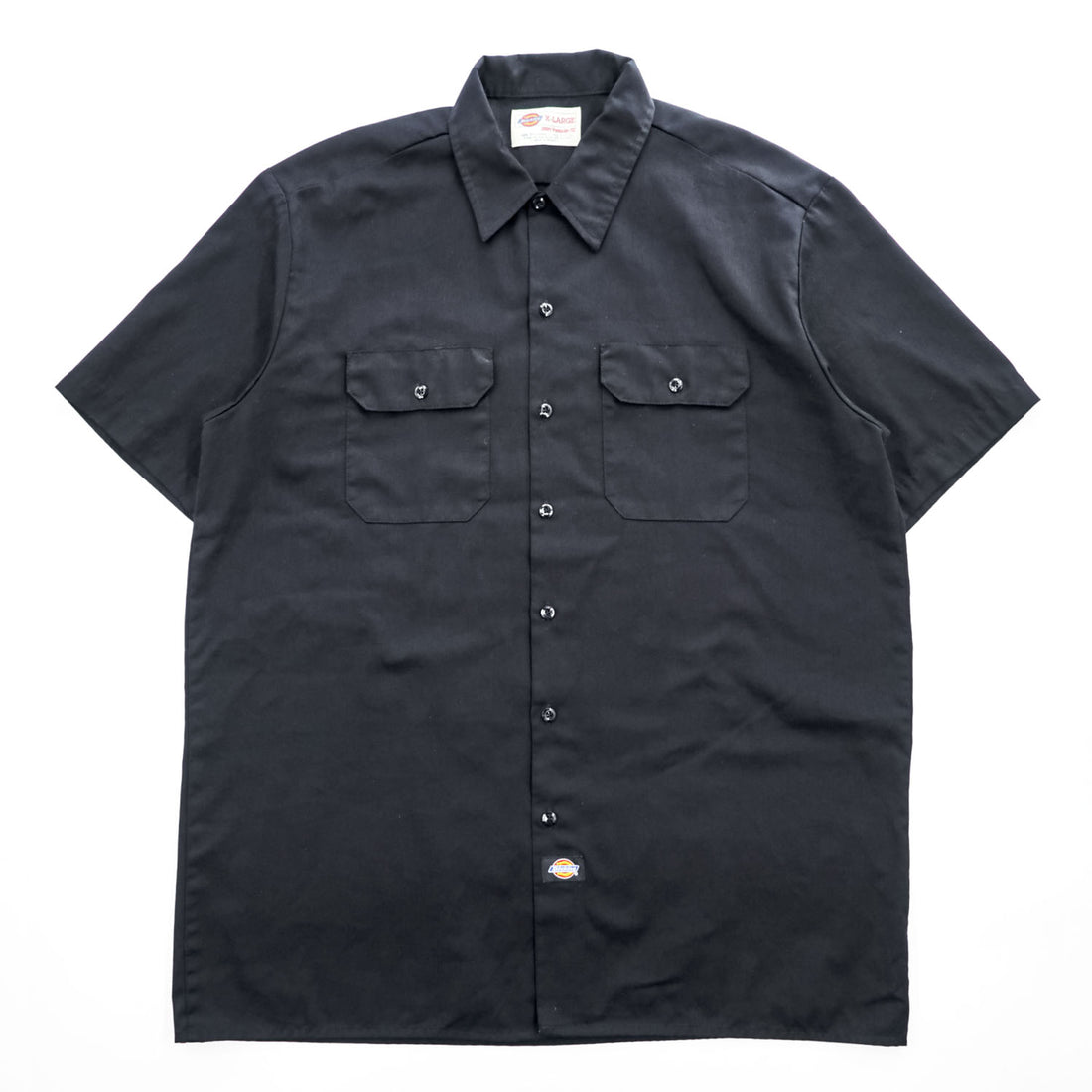 Dickies 半袖ワークシャツ XL ブラック ビッグサイズ フラップ ダブルポケット ボックスシルエット
