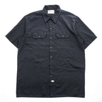 Dickies 半袖ワークシャツ XL ブラック ビッグサイズ フラップ ダブルポケット ボックスシルエット