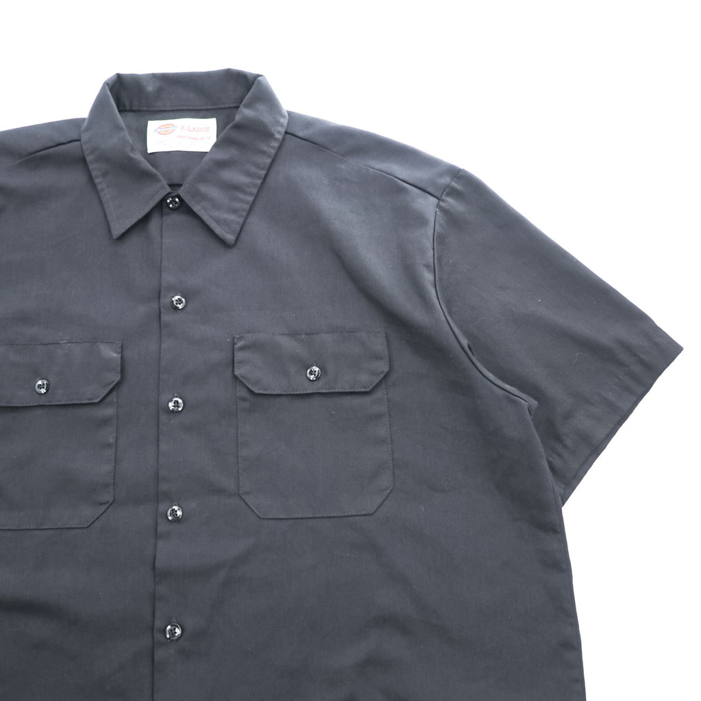 Dickies 半袖ワークシャツ XL ブラック ビッグサイズ フラップ ダブルポケット ボックスシルエット
