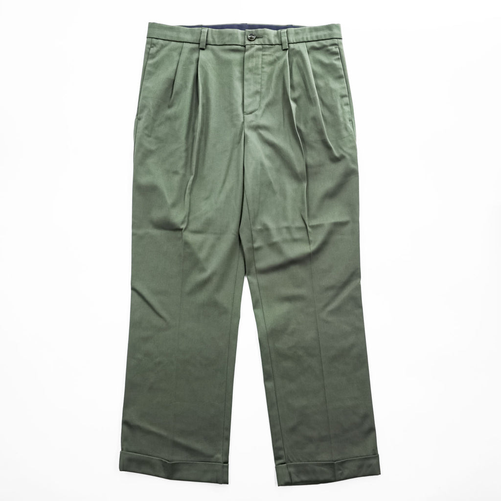 ROUNDTREE ＆YORKE 2タック スラックス パンツ TOTAL FLEX コットン L オリーブ グリーン プリーツ ダブルカフス