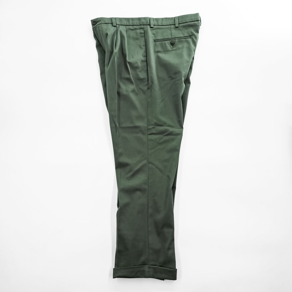 ROUNDTREE ＆YORKE 2タック スラックス パンツ TOTAL FLEX コットン L オリーブ グリーン プリーツ ダブルカフス