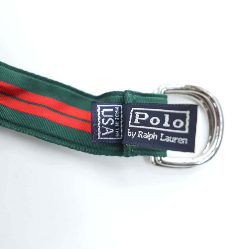 Polo Ralph Lauren 90年代 USA製 ヴィンテージ Dリング リボンベルト ストライプ レッド グリーン