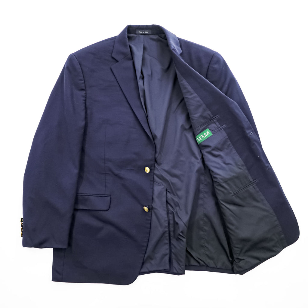 LAUREN RALPH LAUREN 90年代 ヴィンテージ ブレザー 2B テーラードジャケットXL ネイビー ギャバジン macy's men's store 紺ブレ 金ボタン