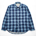 L.L.Bean 長袖 フランネルシャツ フリース裏地 L ブルー チェック SLIGHTLY FITTED ダブルポケット