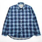 L.L.Bean 長袖 フランネルシャツ フリース裏地 L ブルー チェック SLIGHTLY FITTED ダブルポケット