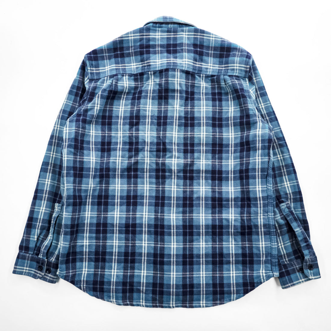L.L.Bean 長袖 フランネルシャツ フリース裏地 L ブルー チェック SLIGHTLY FITTED ダブルポケット