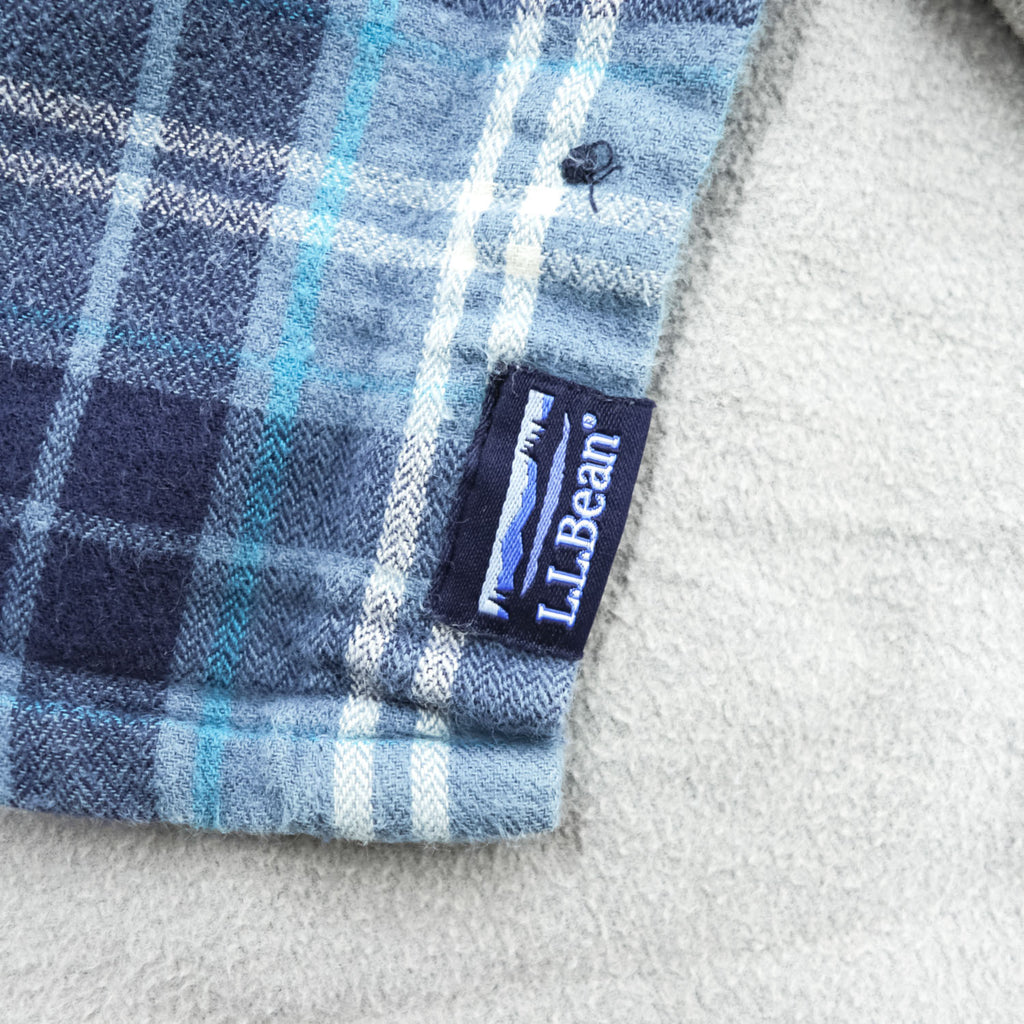 L.L.Bean 長袖 フランネルシャツ フリース裏地 L ブルー チェック SLIGHTLY FITTED ダブルポケット