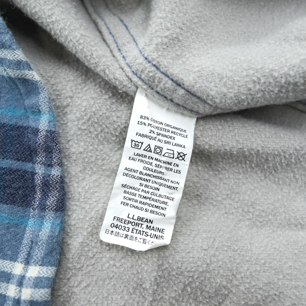 L.L.Bean 長袖 フランネルシャツ フリース裏地 L ブルー チェック SLIGHTLY FITTED ダブルポケット