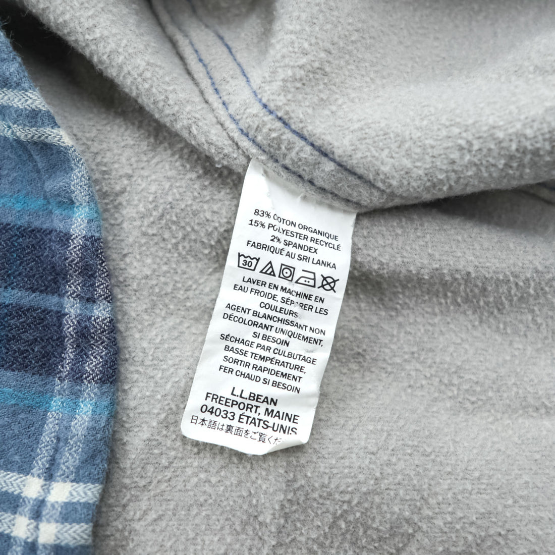 L.L.Bean 長袖 フランネルシャツ フリース裏地 L ブルー チェック SLIGHTLY FITTED ダブルポケット