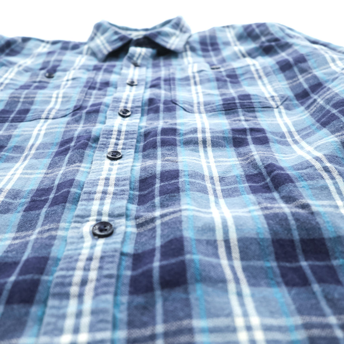 L.L.Bean 長袖 フランネルシャツ フリース裏地 L ブルー チェック SLIGHTLY FITTED ダブルポケット