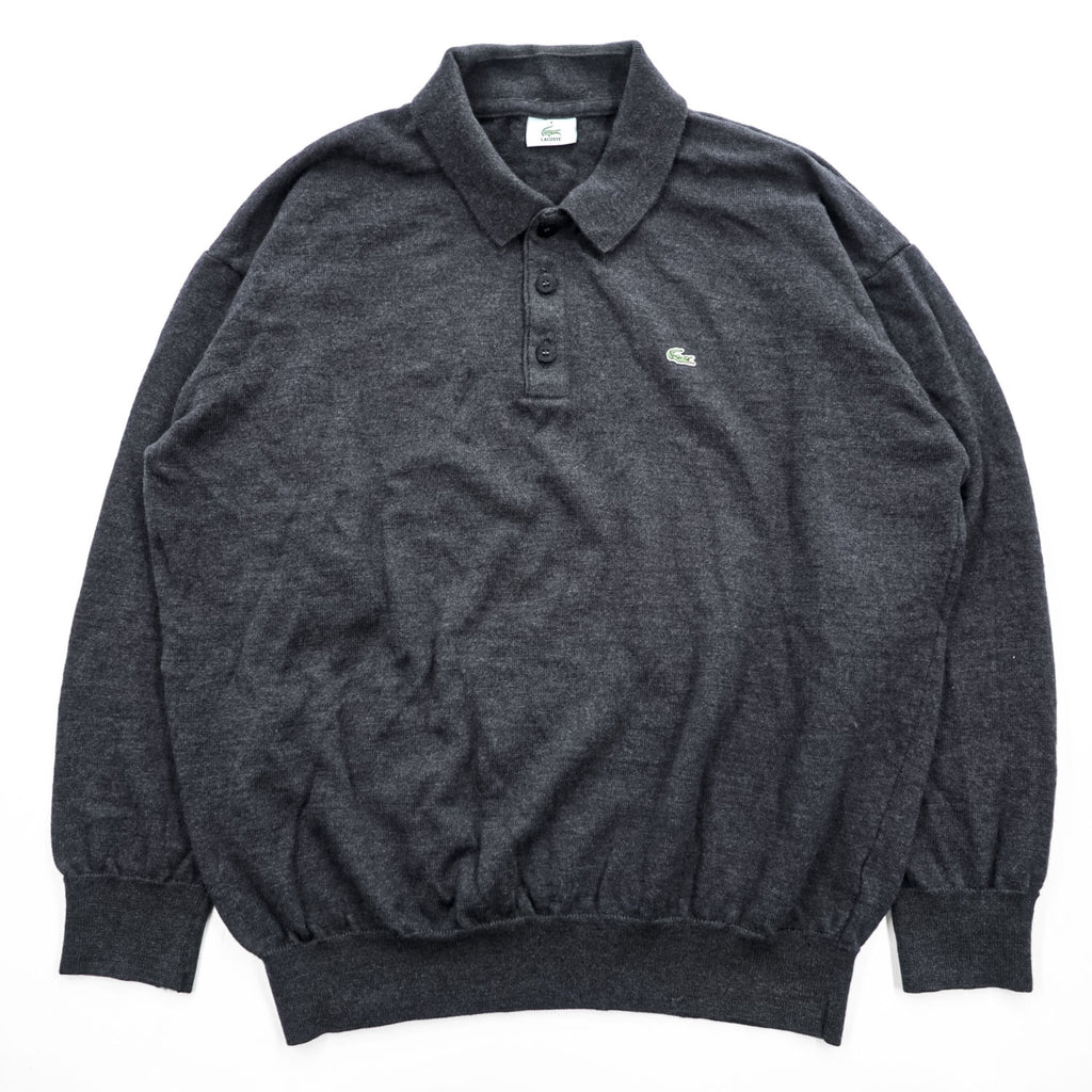 LACOSTE Crocodile Logo Long Sleeve Knit Polo Shirt Dark Gray Size 8