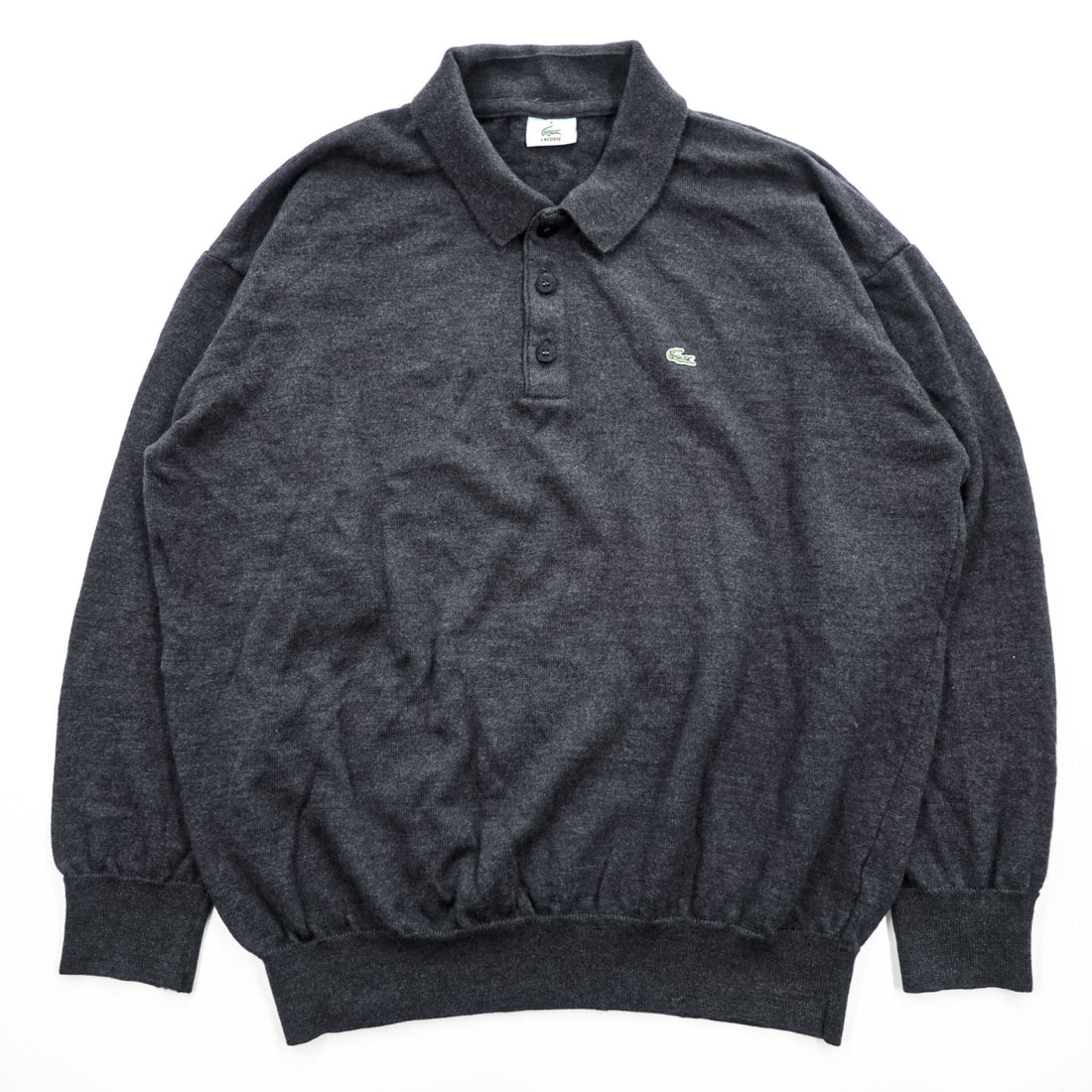 LACOSTE Crocodile Logo Long Sleeve Knit Polo Shirt Dark Gray Size 8