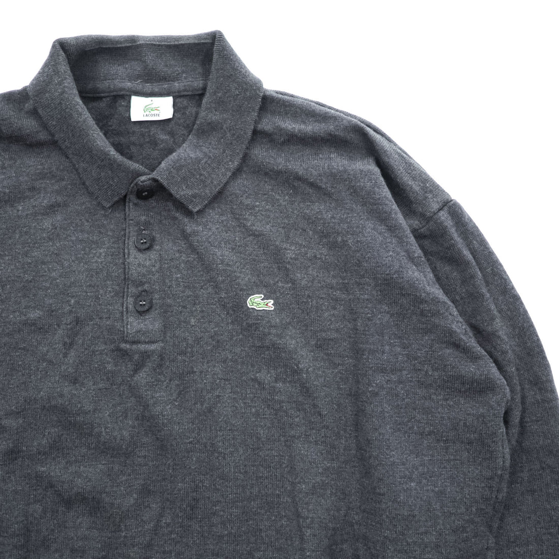 LACOSTE Crocodile Logo Long Sleeve Knit Polo Shirt Dark Gray Size 8